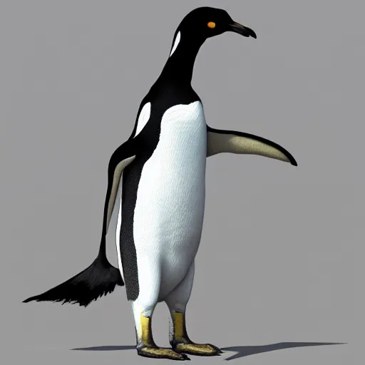 Image similar to a real footage of a new animal species, a mix hybdrid between a penguin body, a giraffe neck, hyperdetailed mix, photomanipulation