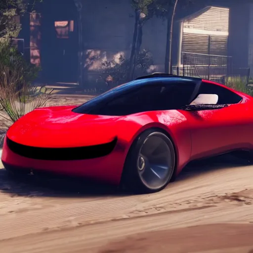 Image similar to futuristic sleek sports car in red dead redemption 2