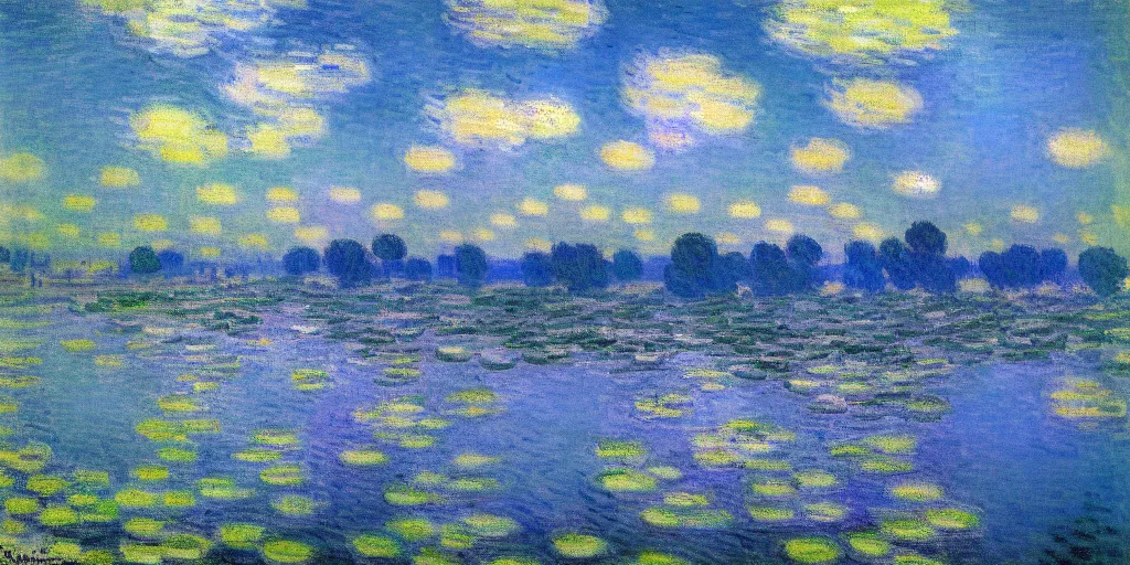 Image similar to blue sky, illustration, blueish, whiteish, dreamy, impressionism, claude monet style