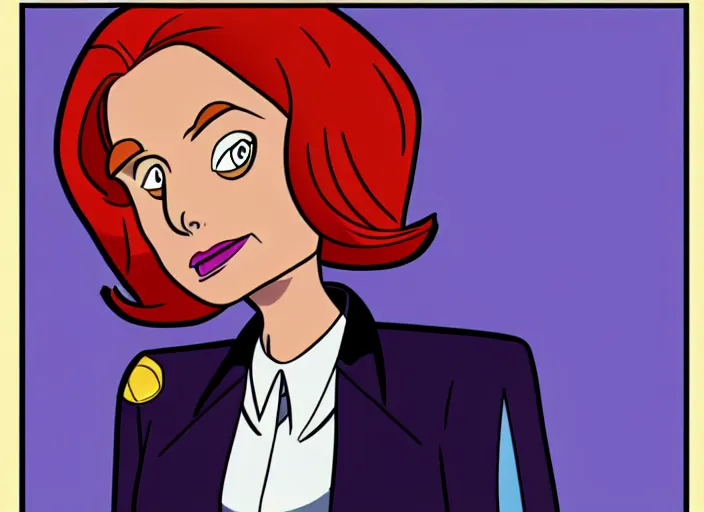 Image similar to dana scully in the style of ninteen eighties tv animation, don bluth, filmation, toei animation, studio trigger, bruce timm, jack kirby