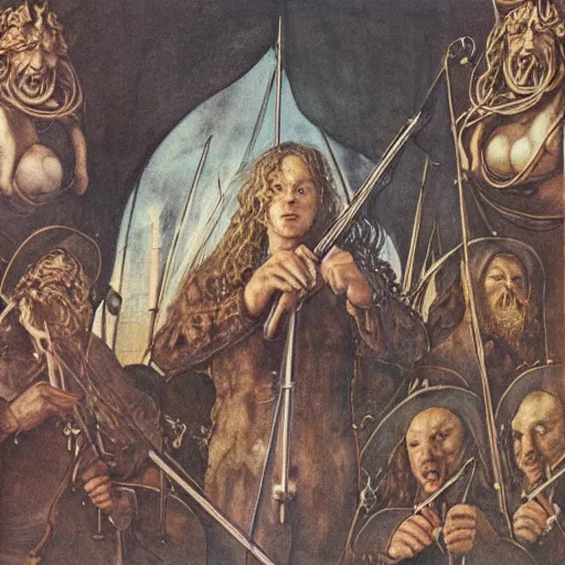 Image similar to 1 9 7 0 s orchestral music album art by alan lee and albrecht durer