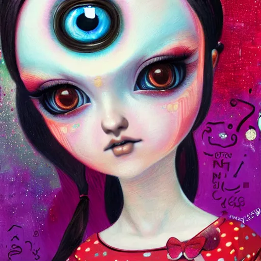 Prompt: Glitchpunk girl, painting by Mark Ryden and Artgerm and Margaret Keane and Yoshitomo Nara and Hikari Shimoda, detailed, 4K HD, trending on artstation