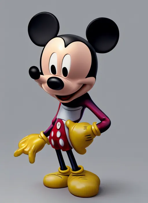 Image similar to mickey mouse head, fractal, broken, wet, mycelium, radiant alien, rococo, baroque, automotive, bio-mechanical, porcelain, iridescent sub surface scattering, octane render