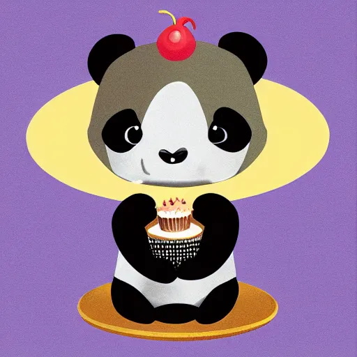 Prompt: a panda making a cake, digital art