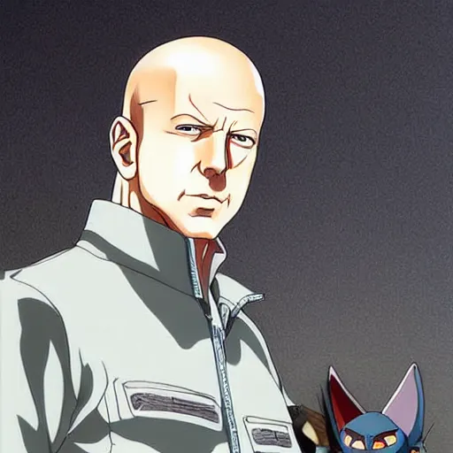 Prompt: bruce willis as anime character, anime art