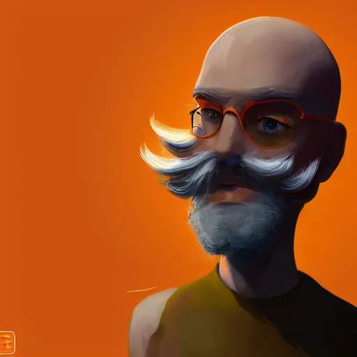 Prompt: bald man with a big bright orange beard, video game concept art, character, digital art, artstation cgsociety masterpiece