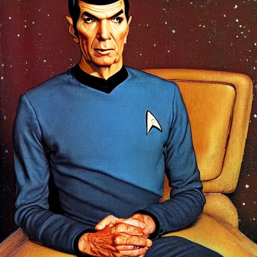 Image similar to a portrait painting Spock from Star Trek painted by Norman Rockwell