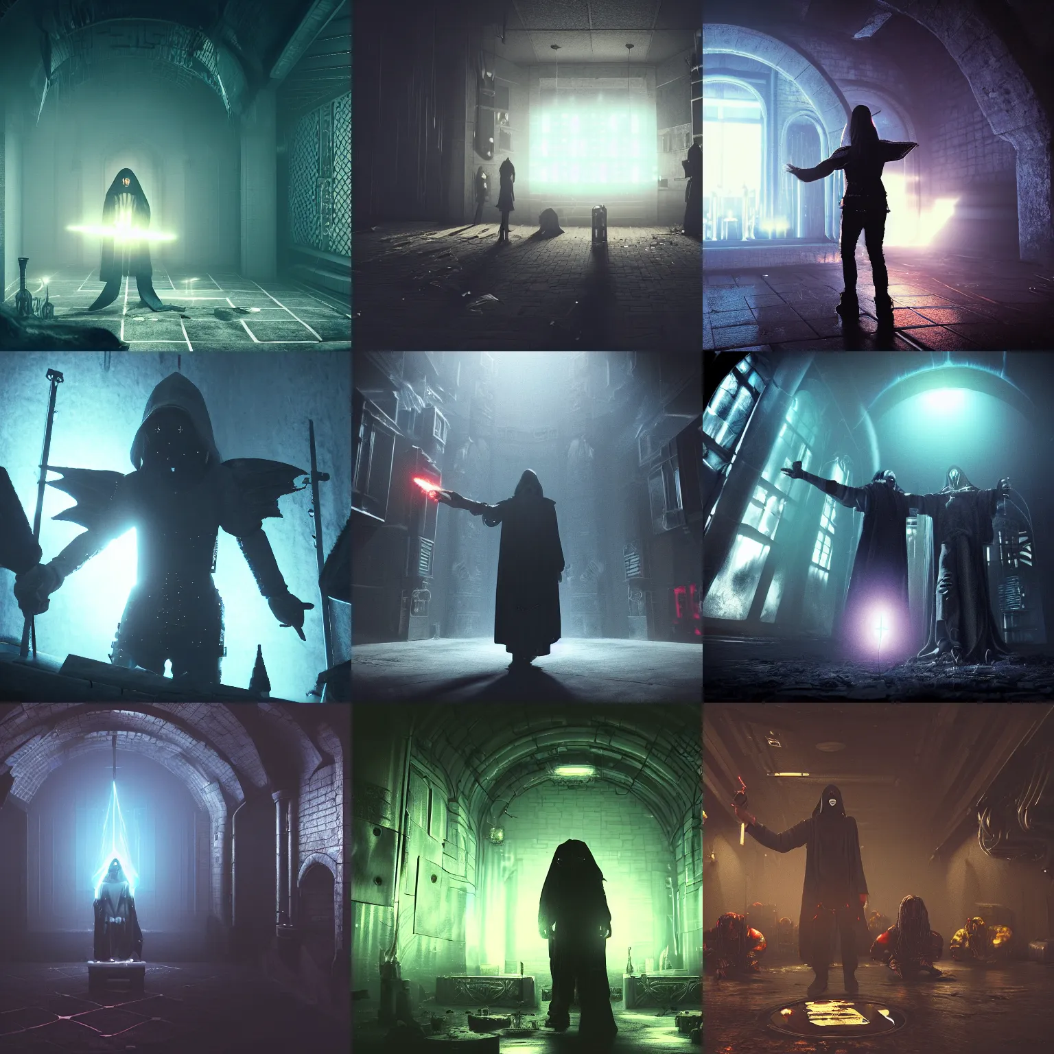 Prompt: techno-wizard, cyberpunk, occult, dark, summoning ritual, dungeon, ultra realistic, Cinematic lighting, cinematic composition, dark atmosphere, 8k