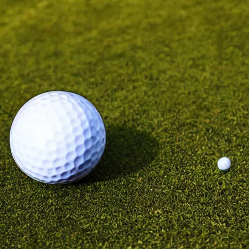 Prompt: golf ball with triangle shaped dimples, high res photo, beautiful commercial shot