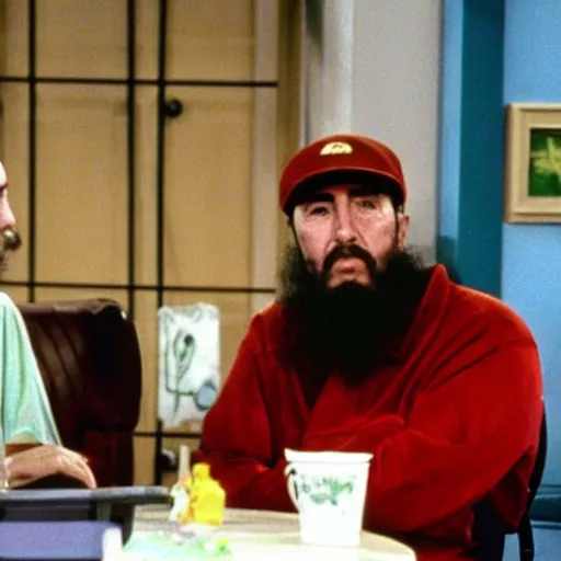 Prompt: A still of Fidel Castro in the 1990s sitcom Friends