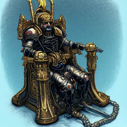 Image similar to illustration. the emperor on his golden throne. 4 0 k. body horror.