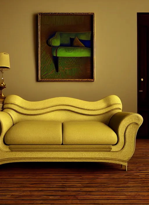 Prompt: sofa designed by salvador dali, natural lighting, path traced, highly detailed, high quality, digital painting