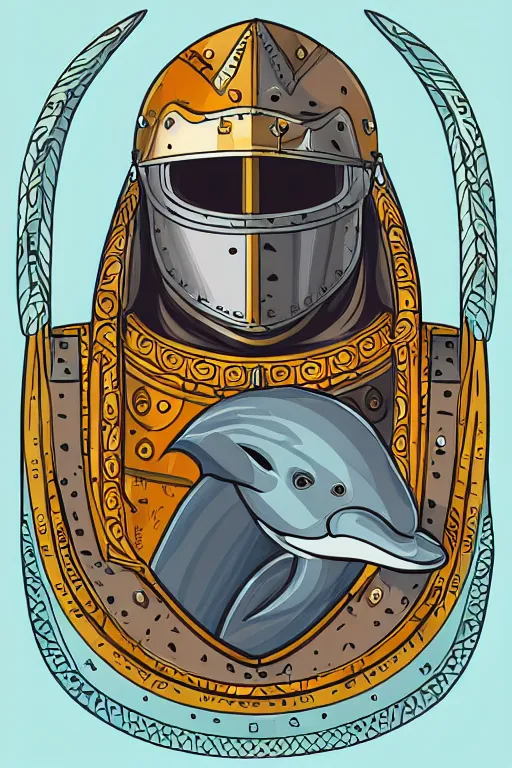 Prompt: Portrait of a dolphin in a medieval armor, knight, medieval, colorful, illustration, highly detailed, simple, smooth and clean vector curves, no jagged lines, vector art, smooth