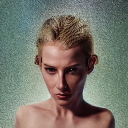 Prompt: extremely beautiful futuristic super schizophrenic psychotic prismatic superhuman, lush detail, herb ritts, roger deakins, anne leibovitz, beeple, cinematic lighting, sharp focus, hyperrealism, greg rutkowski, psychosis, beautiful psychotic radiant madwoman, super schizophrenic superhuman, volumetric light