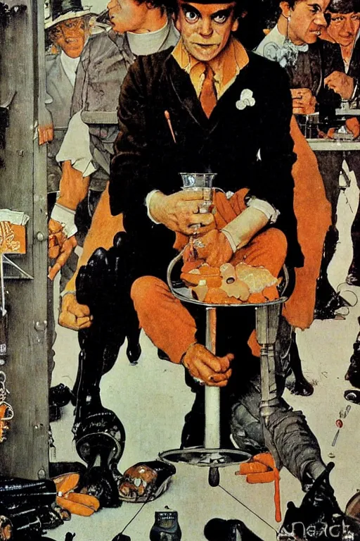 Image similar to a clockwork orange painted by Norman Rockwell