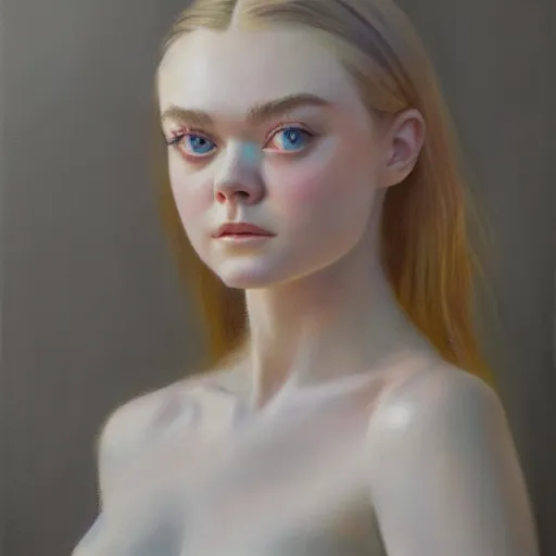 Image similar to ultra realistic medium shot portrait painting of elle fanning in prey, beach, art by frank frazetta, 4 k, ultra realistic, highly detailed, epic lighting