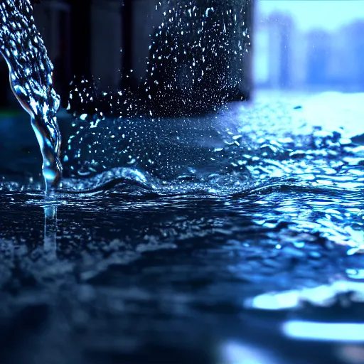 Image similar to Splashing Water, Hyperrealistic Simulation, Refractions and Subsurface Scattering, Octane Renderer, Redshift, Ultra Settings, Photorealistic Rendering, Raytraced Lights and Shadows, Depth of Field, Hyperdetailed, Wallpaper