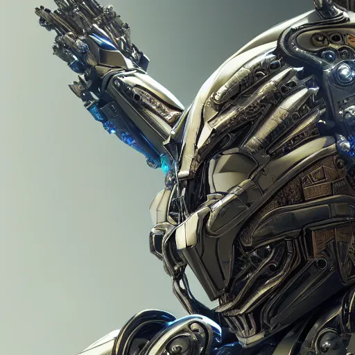 Prompt: Ultra-detailed cinematic render of a mecha cyborg face, cyborg eyes, metalic reflection, full body, unreal engine, dragon armor, intricate, octane render, high quality, ornate gems, 8k, by takeshi yoshida, volumetric lighting, person centered composition, trending on art station