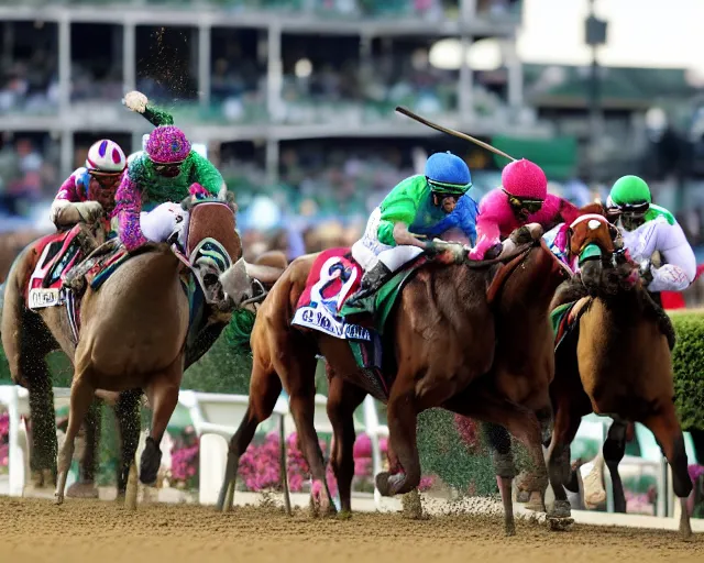 Prompt: Philly Phanatic wins the Kentucky Derby in a photo finish