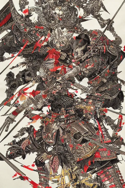 Image similar to hyper detailed illustration of samurai warfare by Yoshitaka Amano