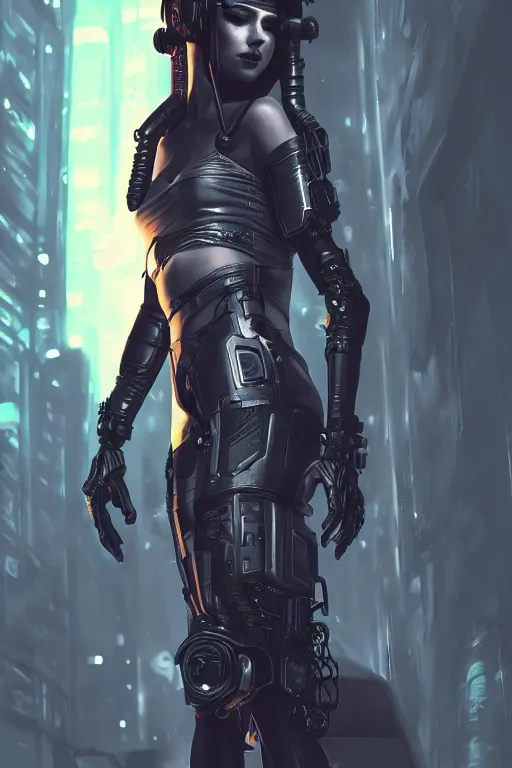 Image similar to entire body, cyberpunk, cyberpunk, female character, beautiful head, nice legs, concept art, artstation, intricate details, dramatic lighting