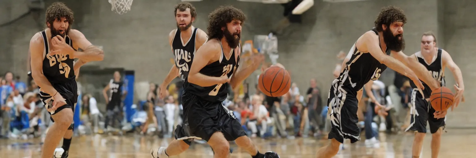 Image similar to picture of caveman playing basketball