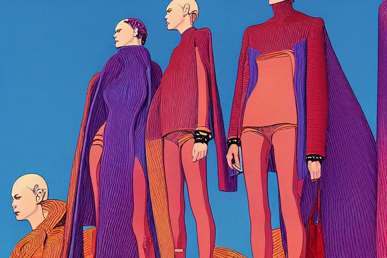 Image similar to fashion editorial in a world inspired by jean giraud moebius