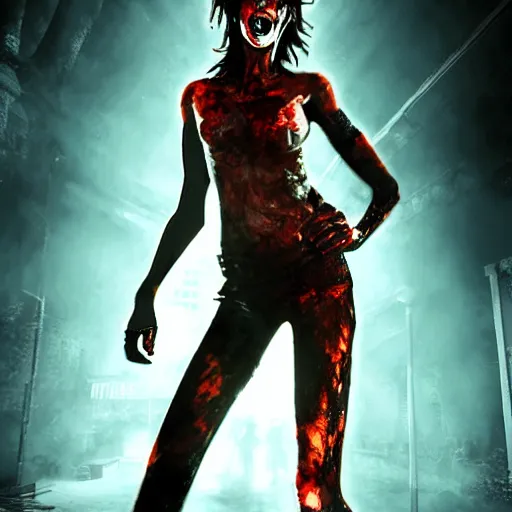 Image similar to angry zombie full body portrait of milla jovovich in an urban szene, grimdark horror, stylized digital illustration, radiating a glowing aura, global illumination, ray tracing, hdr, fanart arstation by ian pesty and katarzyna bek - chmiel