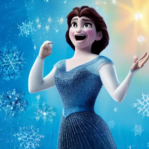 Prompt: laura boldrini singing let it go, disney, frozen, still from movie