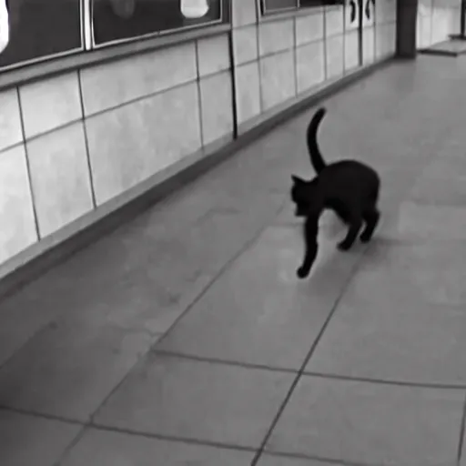 Image similar to security cam footage of a cat robbing a bank