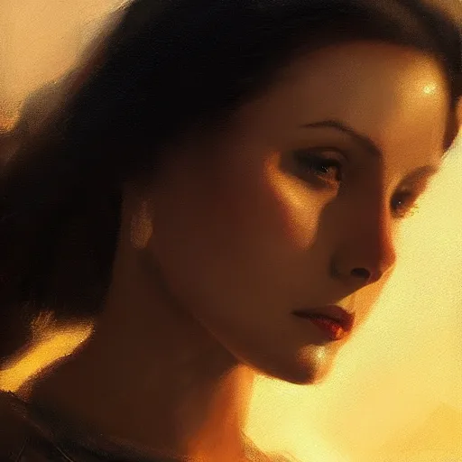 Prompt: closeup portrait of a young vivian leigh, sad face, chiaroscuro, city background, golden hour, dramatic lighting, complementary contrast, high detail, painted by greg rutkowski, painted by igor kieryluk, trending on artstation