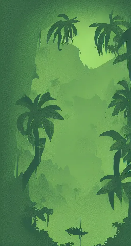 Prompt: dkc, jungle, vines, bananas, stylized, silhouette, horizon, minimalist wallpaper, dark background, desktop background, behance, artstation, deviantart