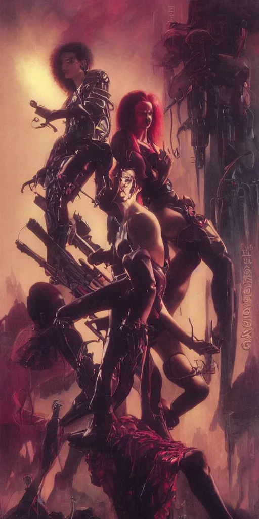 Image similar to epic masterpiece 80s movies poster cyberpunk vampires, neon, atmospheric, photograph by Edgar Maxence and Ross Tran and Michael Whelan, boris vallejo, frank frazetta, mitch foust