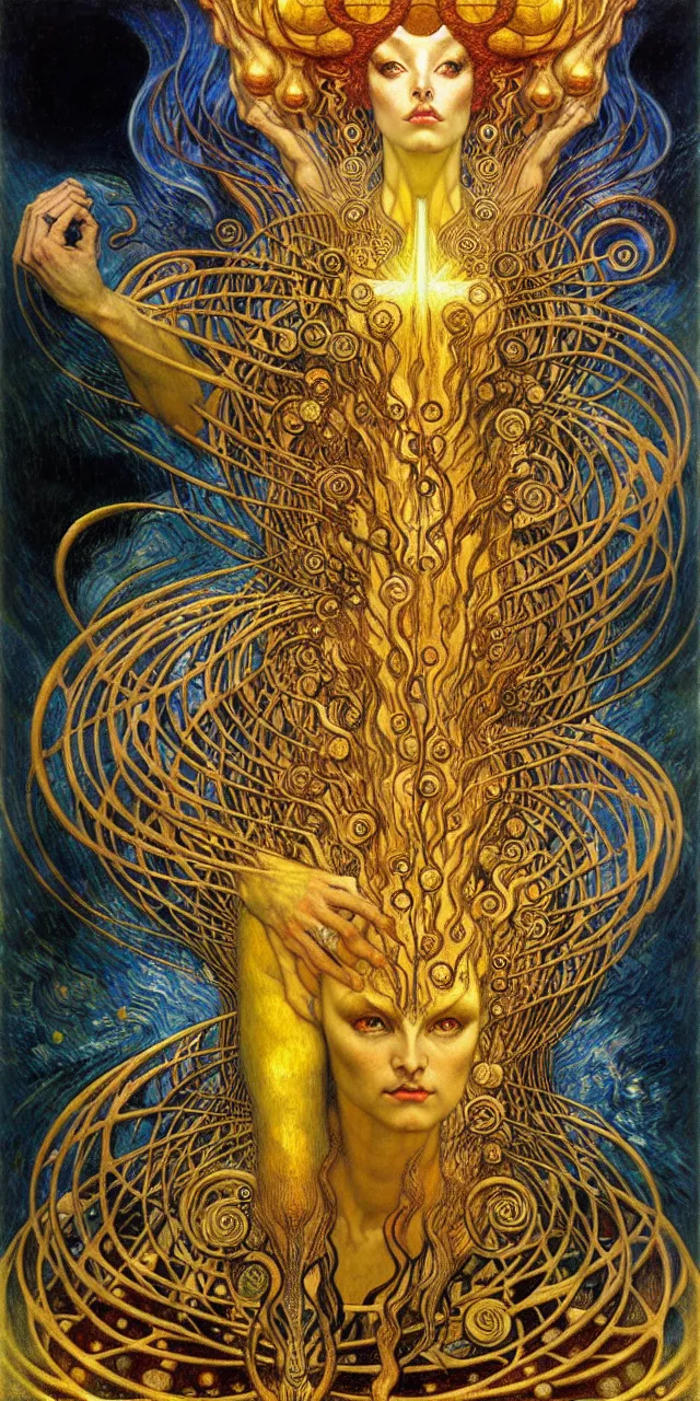 Image similar to Divine Chaos Engine by Karol Bak, Jean Delville, William Blake, Gustav Klimt, and Vincent Van Gogh, symbolist, visionary