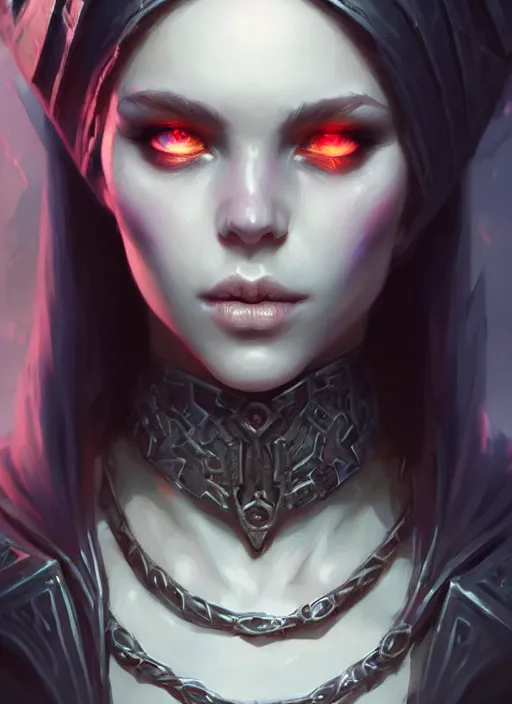 Image similar to beautiful necromancer girl, d & d, fantasy, portrait, highly detailed, headshot, digital painting, trending on artstation, concept art, sharp focus, illustration, art by artgerm and greg rutkowski and magali villeneuve