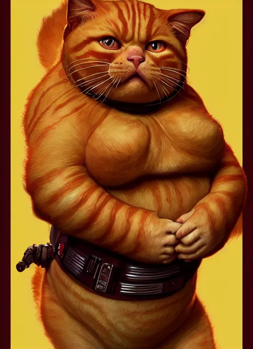 Prompt: portrait of a fat ginger cat as jabra the hutt, star wars, stong, low lights, sci - fi, intricate, highly detailed, digital painting. artstation. smooth. sharp focus. illustration. art by artgerm and greg rutkowski and alphonse mucha
