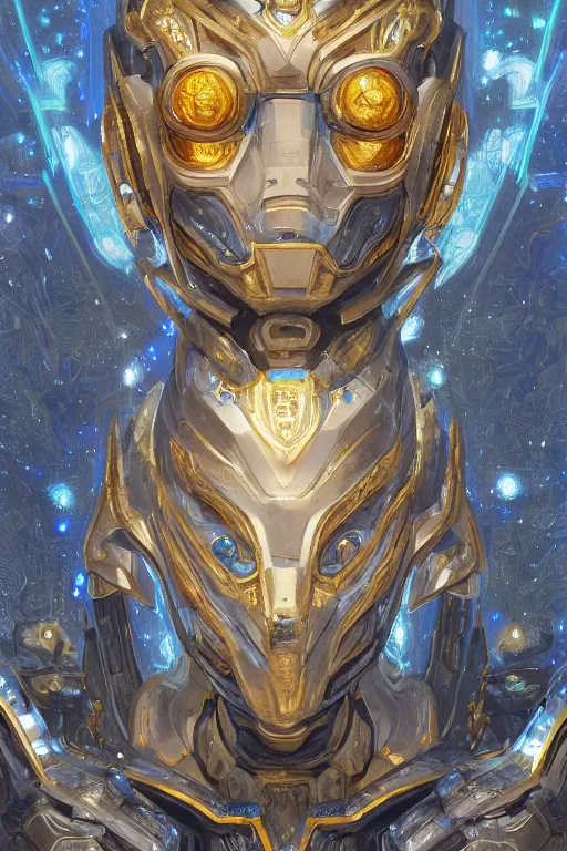 Image similar to a Portrait of a mythical space organic mech, D&D, sci-fi fantasy, intricate, blue and gold, highly detailed , art by Range Murata, rim lighting, highly detailed, 3d, octane render, bright colors, digital painting, trending on artstation, sharp focus, illustration style of Stanley Artgerm,