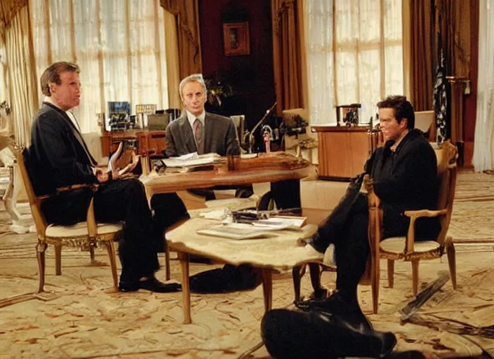 Image similar to a still from the 2001 TV Show The West Wing Starring Jon Stewart