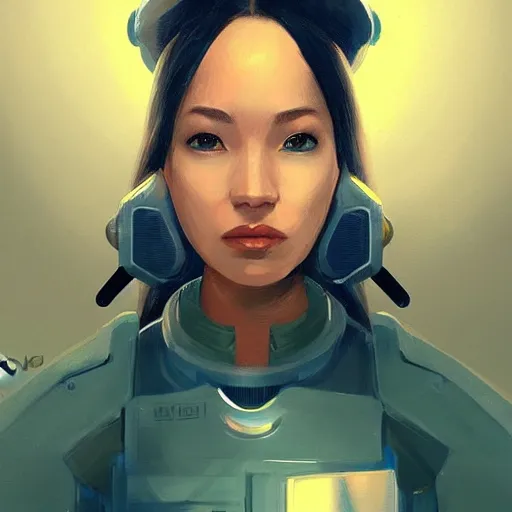 Prompt: a beautiful portrait of a space bounty hunter by frank choi trending on artstation