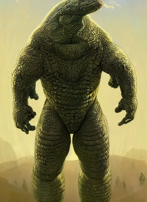 Image similar to brock lesnar as reptilian beast wearing scifi armour suit, dynamic action, by lawrence alma - tadema and zdzislaw beksinski and norman rockwell and jack kirby and tom lovell and greg staples, artstation creature art