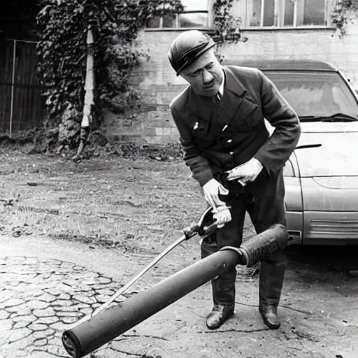 Image similar to hitler using an angle grinder, removing rust from a toyota mr 2