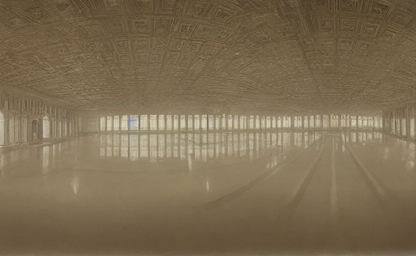 Image similar to 60s movie still of a giant stalinist style empty palace hall, by Irving Penn , cinestill 800t 35mm eastmancolor, heavy grainy picture, very detailed, high quality, 4k, HD criterion, precise texture, panoramic, cinematic