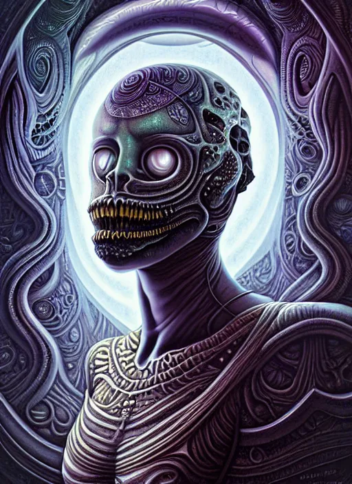 Image similar to cosmic lovecraft giger fractal random myth greek portrait, pixar style, by tristan eaton stanley artgerm and tom bagshaw.