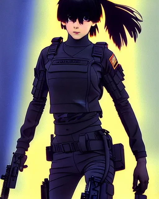 Image similar to girl wearing tactical gear | | very very anime!!!, fine - face, audrey plaza, realistic shaded perfect face, fine details. anime. realistic shaded lighting poster by ilya kuvshinov katsuhiro otomo ghost - in - the - shell, magali villeneuve, artgerm, jeremy lipkin and michael garmash and rob rey