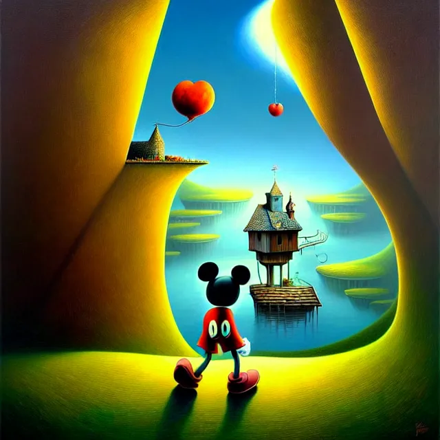 Image similar to gediminas pranckevicius an oil on canvas portrait painting of mickey mouse, surrealism, surrealist, cosmic horror, rob gonsalves, high detail