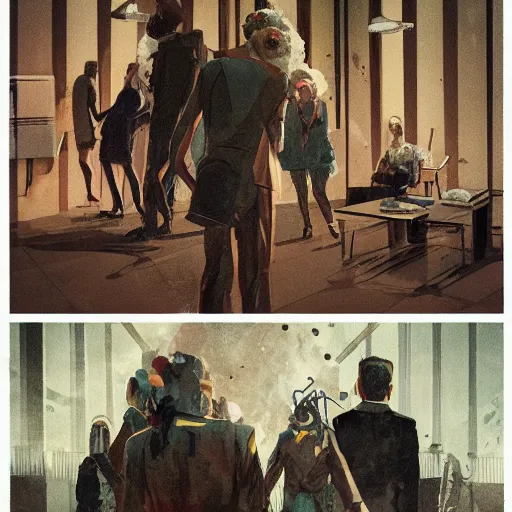 Image similar to In a sense life in the high-rise had begun to resemble the world outside - there were the same ruthlessness and agression concealed within a set of polite conventions. illustration, trending on artstation