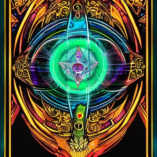 Image similar to digital tarot card painting of a powerful warlock, hyperdetailed, vivid colors, beautiful, magic spell, by Dan Mumford, trending on Artstation