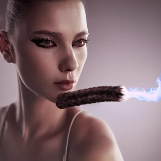 Image similar to smoke dancer, highly detailed, photorealistic portrait, bright studio setting, studio lighting, crisp quality and light reflections, unreal engine 5 quality render