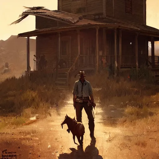 Image similar to red dead redemption, painted by greg rutkowski