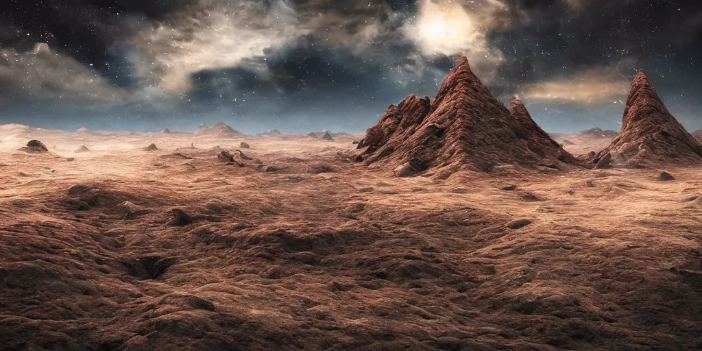 Prompt: Gorgeous landscape photo of an alien terrain on a unknown planet
